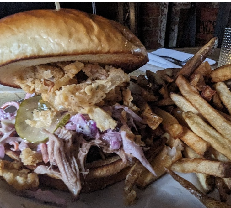 GRAYS on Main signature dishes Shrimp and GritsFireBird SandwichGrays Burger